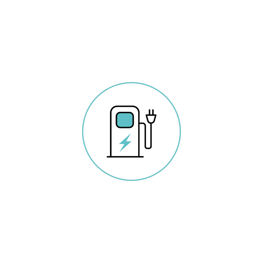 Icon of an electric vehicle charging station with a plug and lightning bolt.