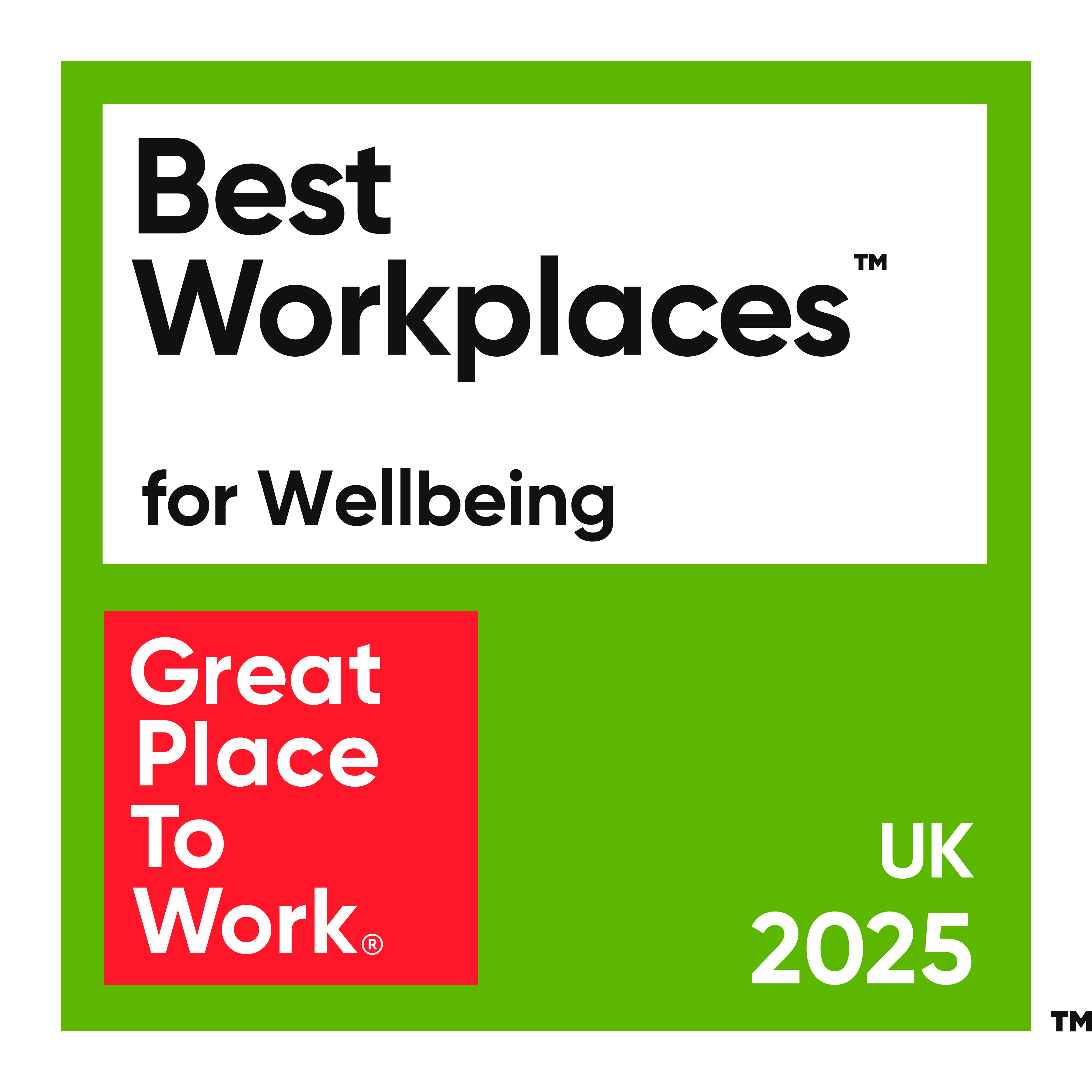 Best Workplaces for Wellbeing UK 2025 logo with Great Place to Work emblem