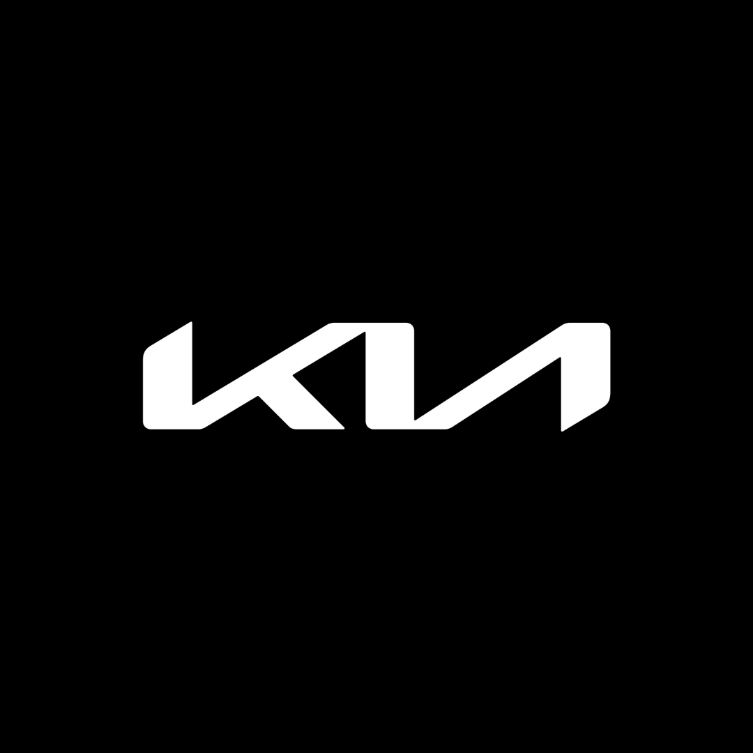 Kia logo in white on a black background.