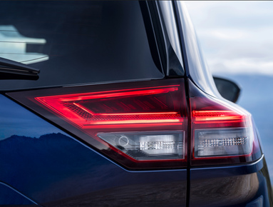 Close-up of a car's rear light with LED detailing.