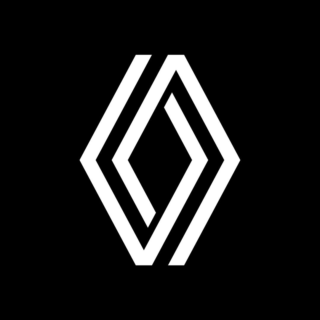 White geometric logo with a diamond shape and two overlapping lines.