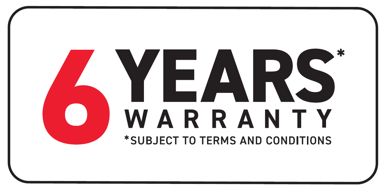 Image displaying a 6-year warranty notice with terms and conditions.