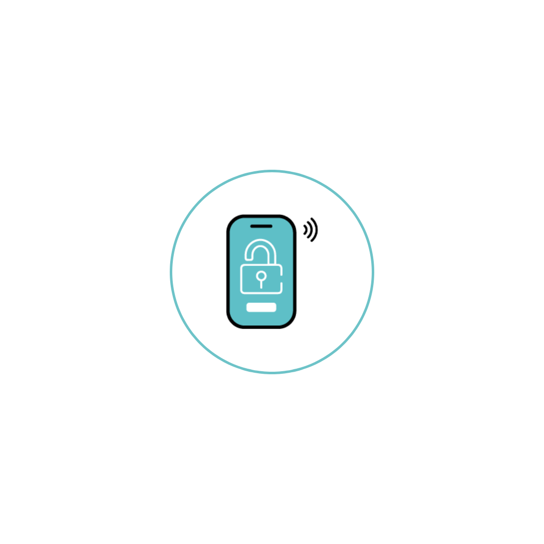Mobile phone icon with unlocked padlock and wireless signal.