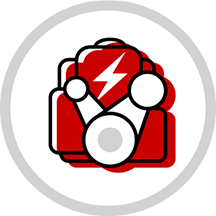 Icon of a red engine with a white lightning bolt symbol in the centre.