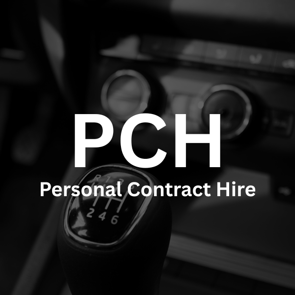 Gear stick with 'PCH Personal Contract Hire' text overlay.
