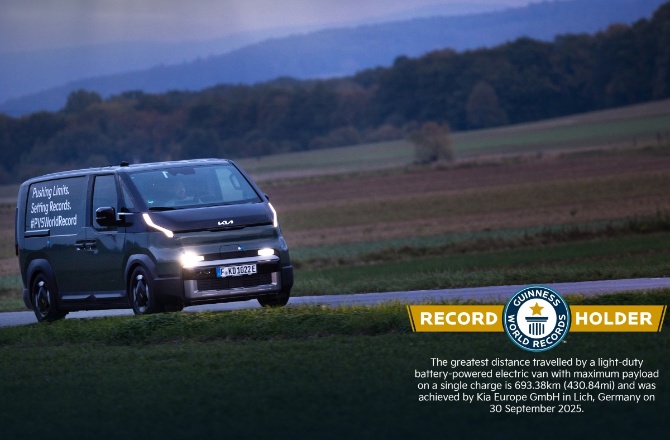 Kia PV5 Cargo Sets Guinness World Record with 430 Mile Drive on a Single Charge