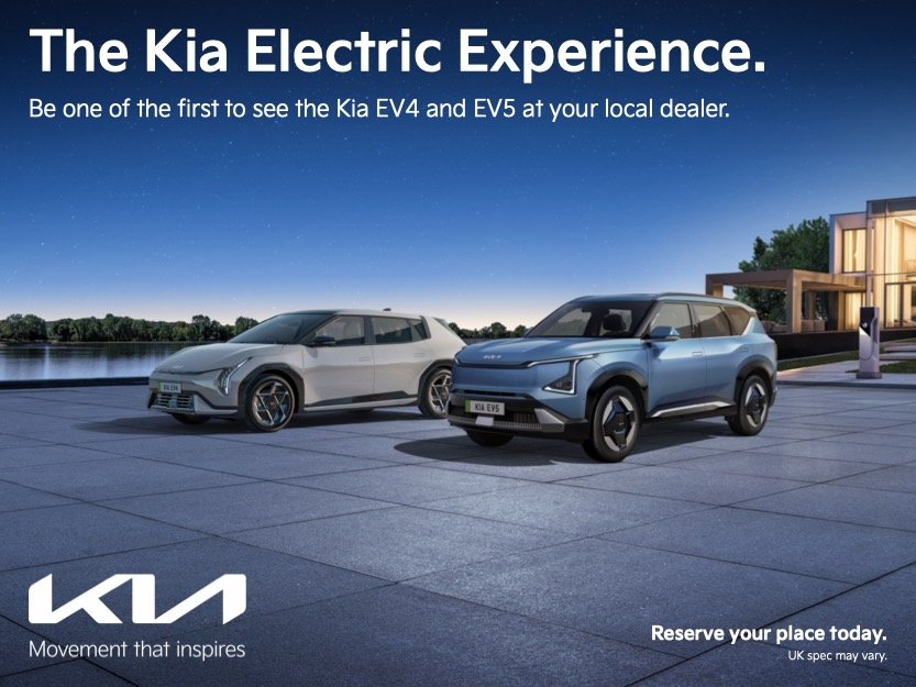 Two Kia electric vehicles, the EV4 and EV5, parked side by side outdoors.